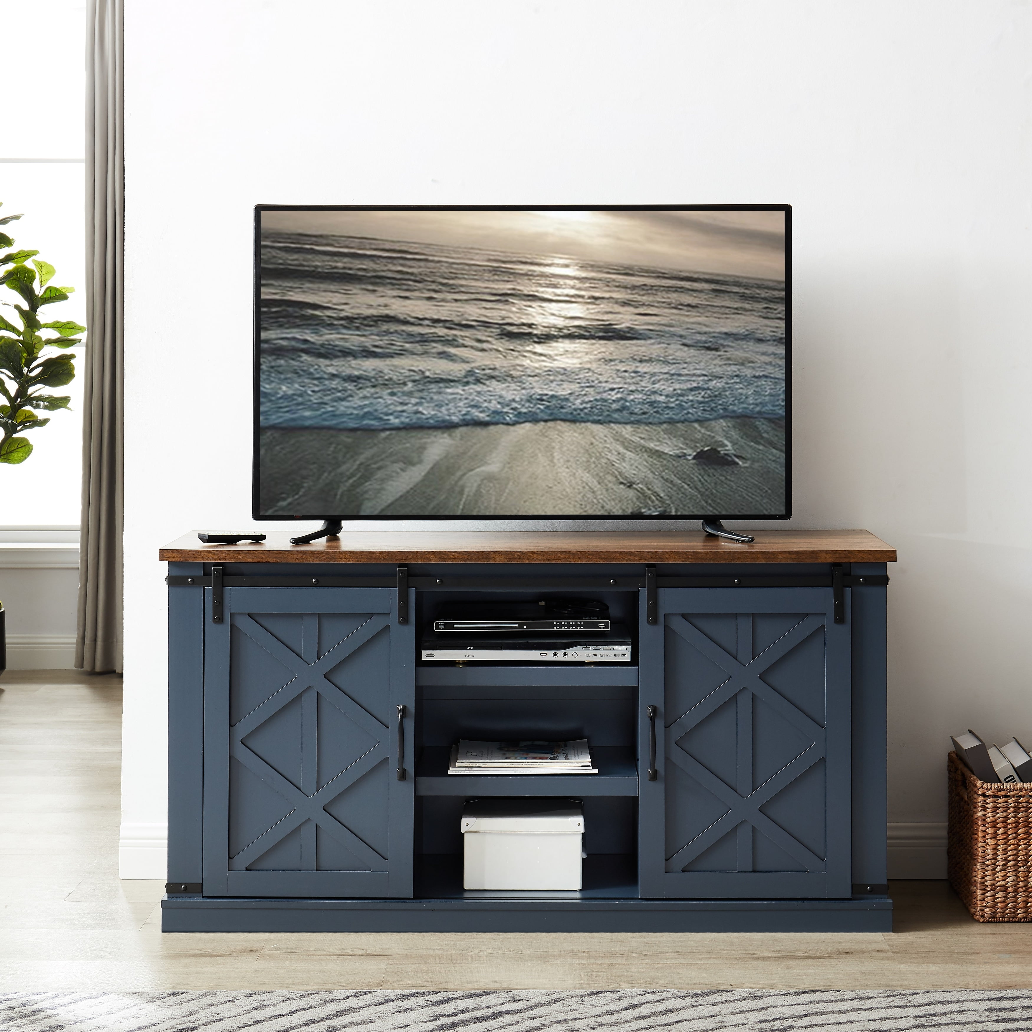 Blue farmhouse tv stand deals