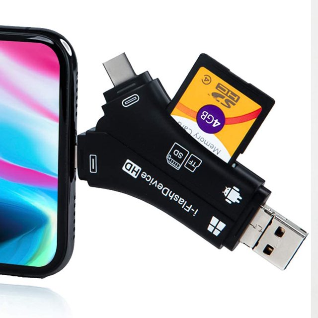 Lector de tarjetas externo 4 en 1 Adaptador de lector de tarjetas USB Micro SD y TF para iPhone / IPad Mac / Android / Windows PC Ormromra 2034022-2