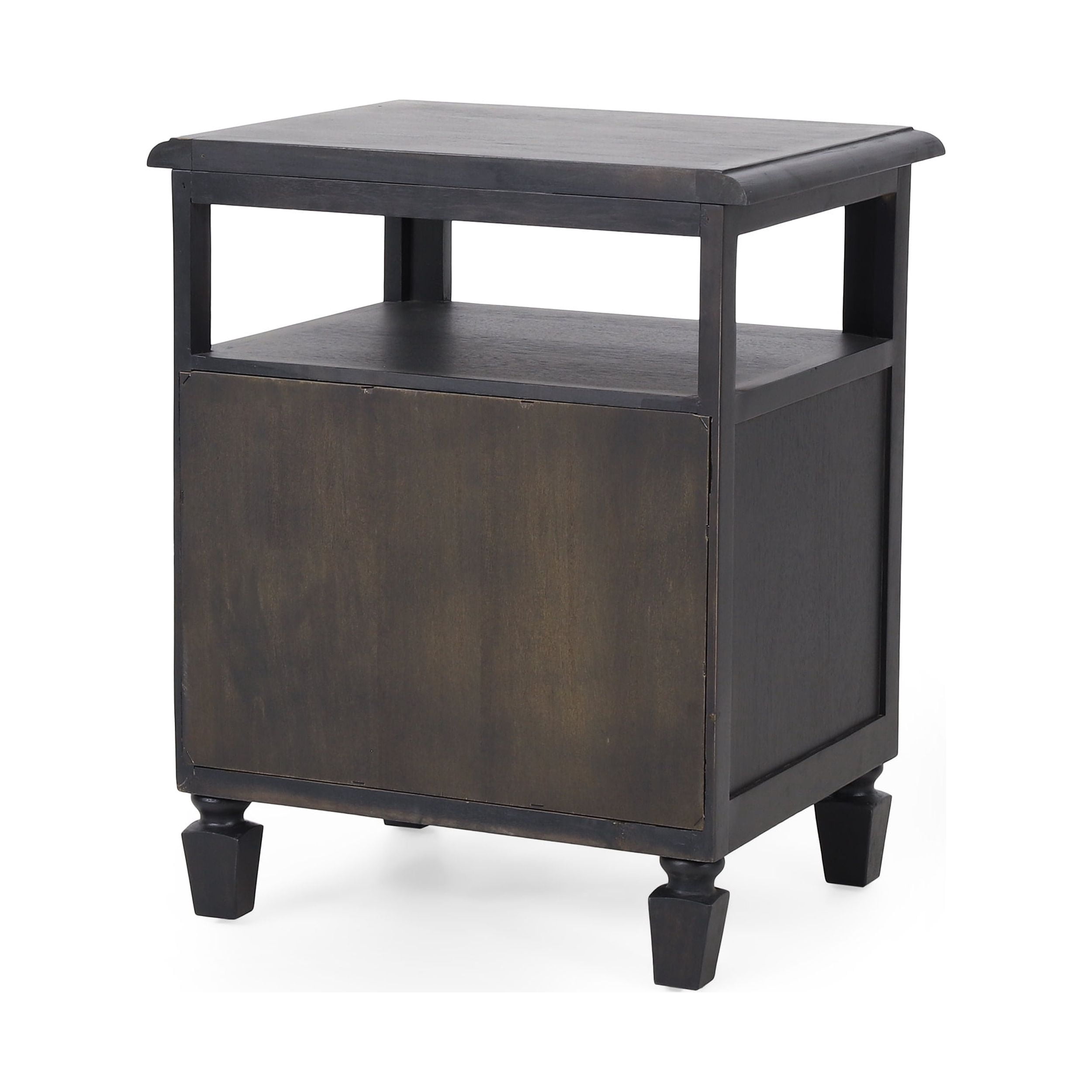 Noble House Trillium Acacia Wood and Cane Nightstand, Dark Gray