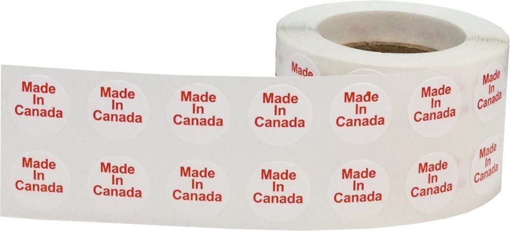 1000 Labels Total White with Red Made in Canada Circle Stickers 1/2 Inch Round 
