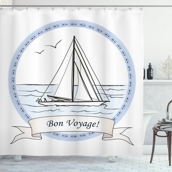 Ambesonne Travel Shower Curtain, Yatch in Ocean, 69"Wx75"L, Pale Blue White Lilac