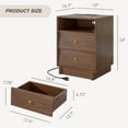 thumbnail image 2 of Night Stand With Charging Station, Mid Century Modern End Table, 19'' Wide Wood Bedside Table With 2 Storage Drawers For Bedroom, Walnut Brown, 2 of 10