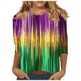 thumbnail image 2 of RKSTN Mardi Gras 3/4 Sleeve T Shirts for Women Top Oversized Crewneck Carnival Mask Print 3/4 Length Sleeve Shirt Womens Casual Round Neck Mask Tuesday Carnival Party Three Quarter Sleeve Tee Shirt, 2 of 5