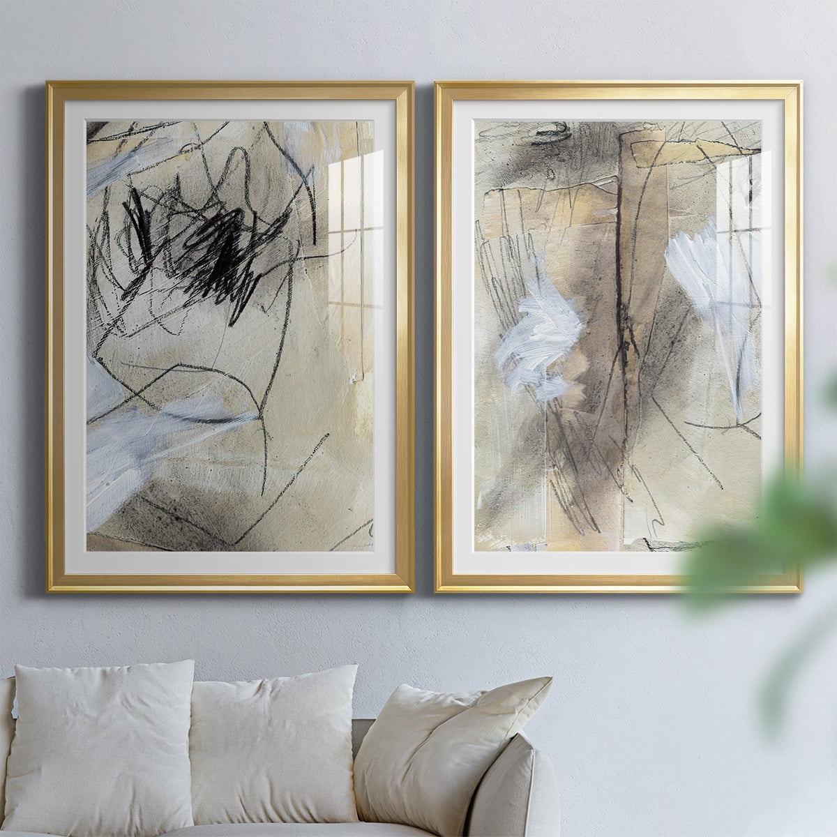 Wexford Home Masked Notes VII Premium Framed Print, 26.5" x 36.5" - Ready to Hang, Gold (Set of 2)