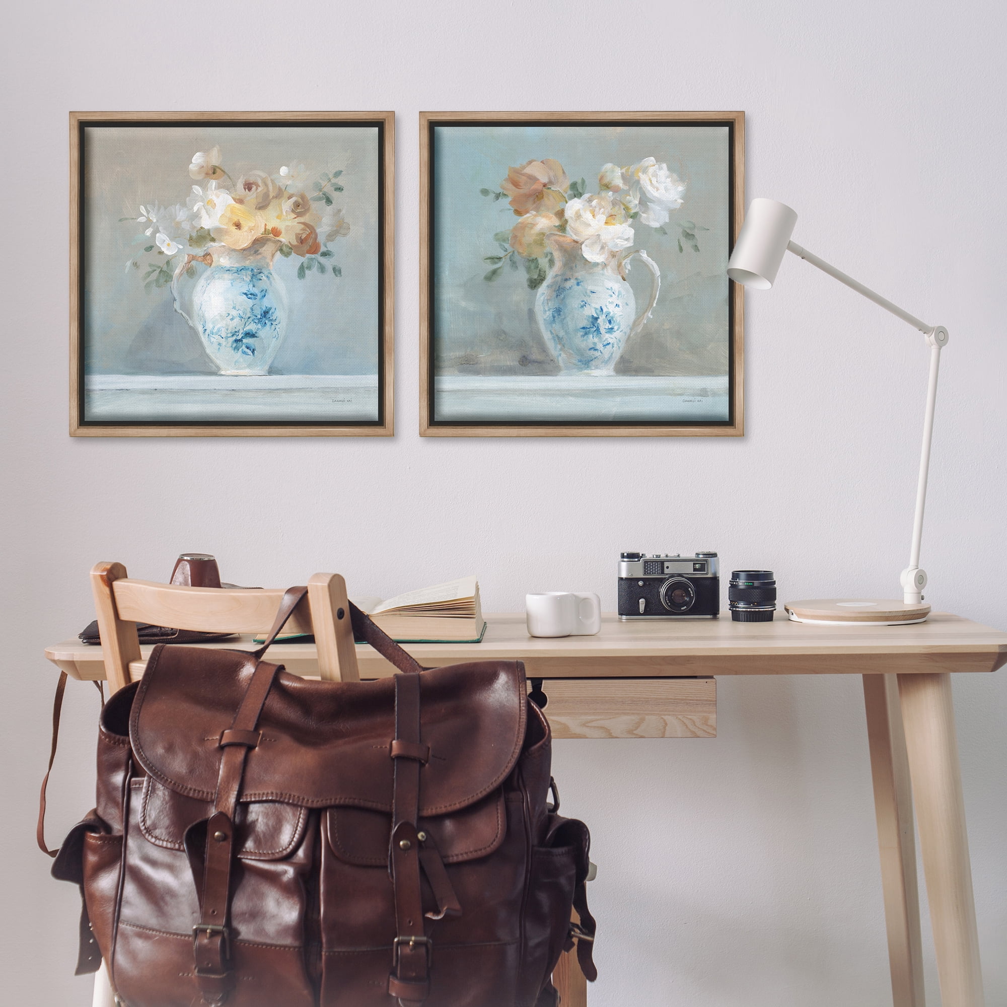 Stupell Industries Heirloom Bouquet Pitcher Plants & Flowers Painting Brown Floater Framed Canvas Art Print Wall Art, 25 x 25, Set of 2