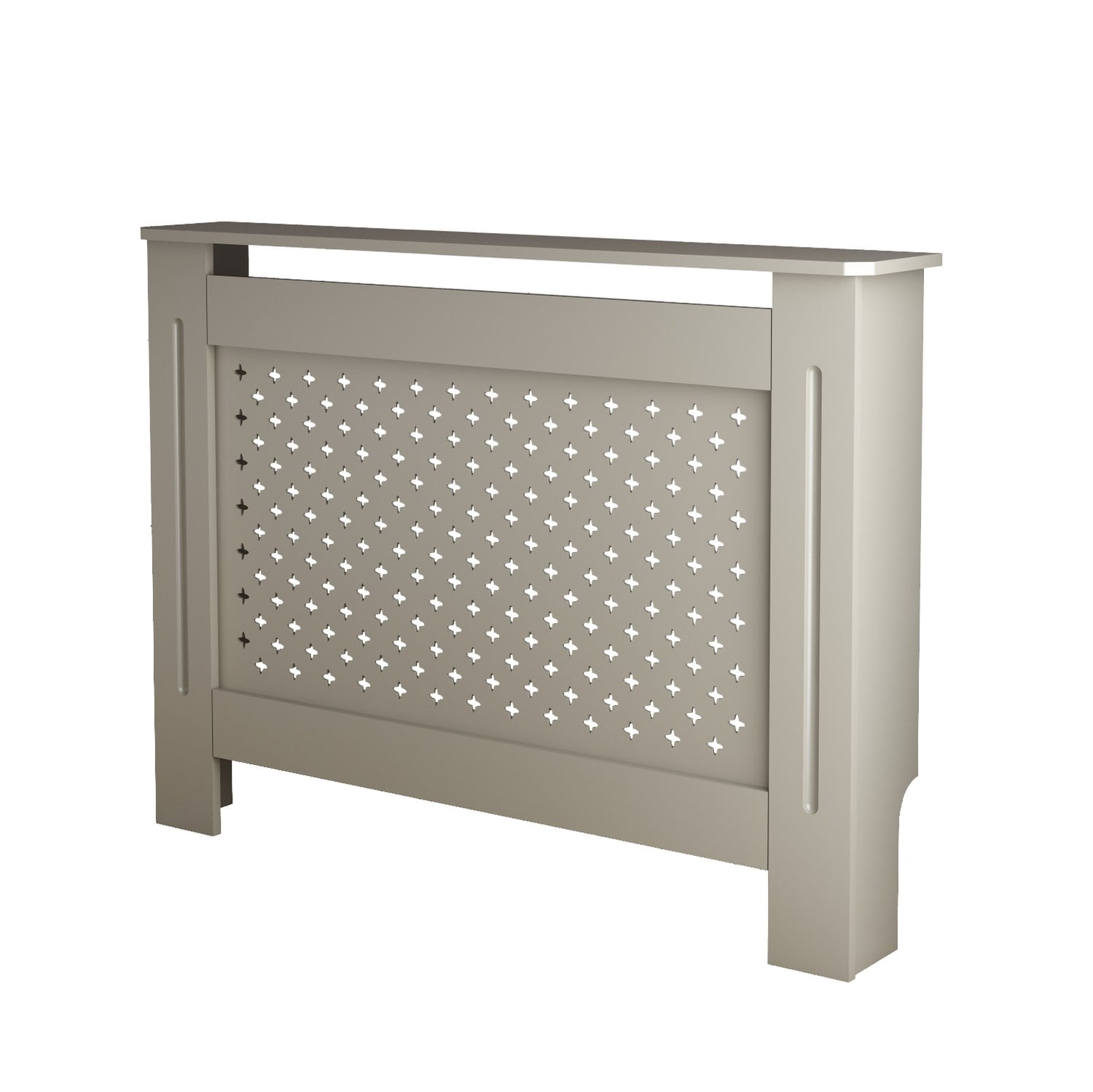 MDF Radiator Cover with Perforated Front Panel and Top Display Shelf, Natural Finish, 44.1 in W x 7.5 in D x 32.5 in H