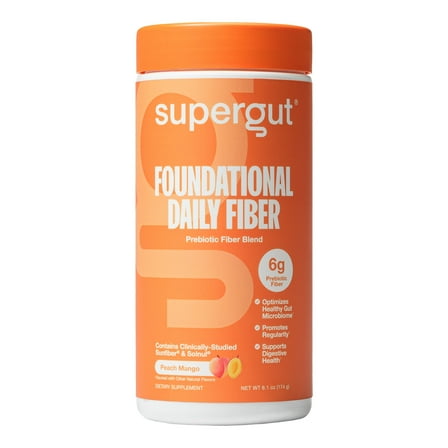 Supergut Foundational Daily Fiber Peach Mango Prebiotic Fiber Blend for Gut & Digestive Health, 6.1 oz, 18 Servings