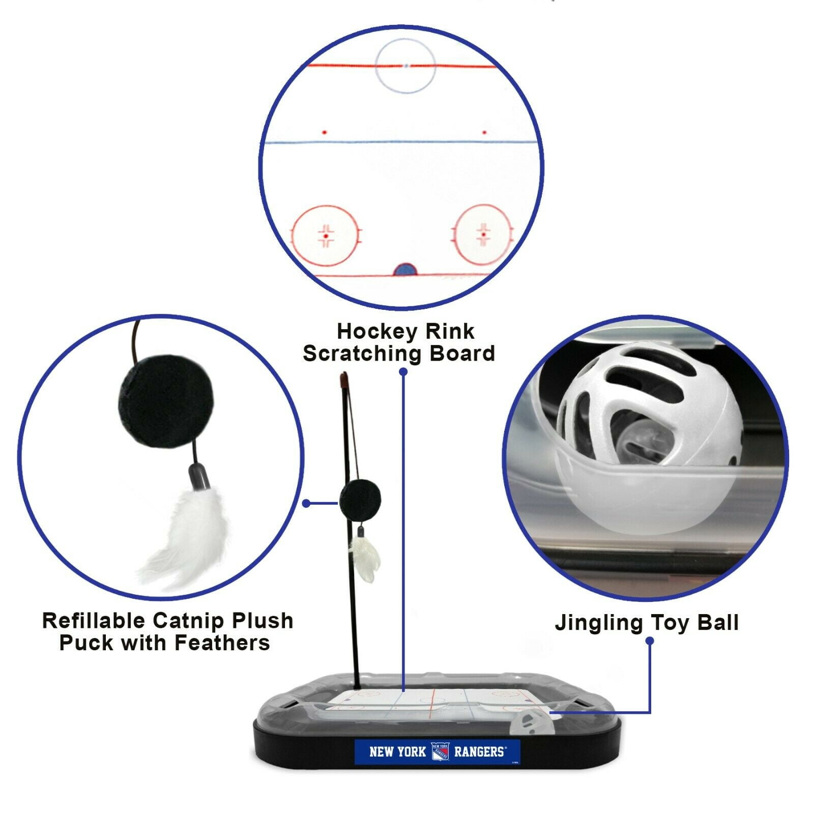 NHL New York Rangers CAT Scratcher Toy with Catnip Plush & Feather Cat Toy 5-in-1 Kitty Toy