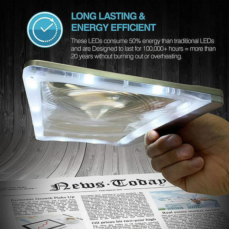LUXSWAY Rechargeable 3X Full Page Magnifier for Reading,Magnifying Glass with Light,Reading Magnifier with 12 Super Bright LEDs,Adjustable Brightness