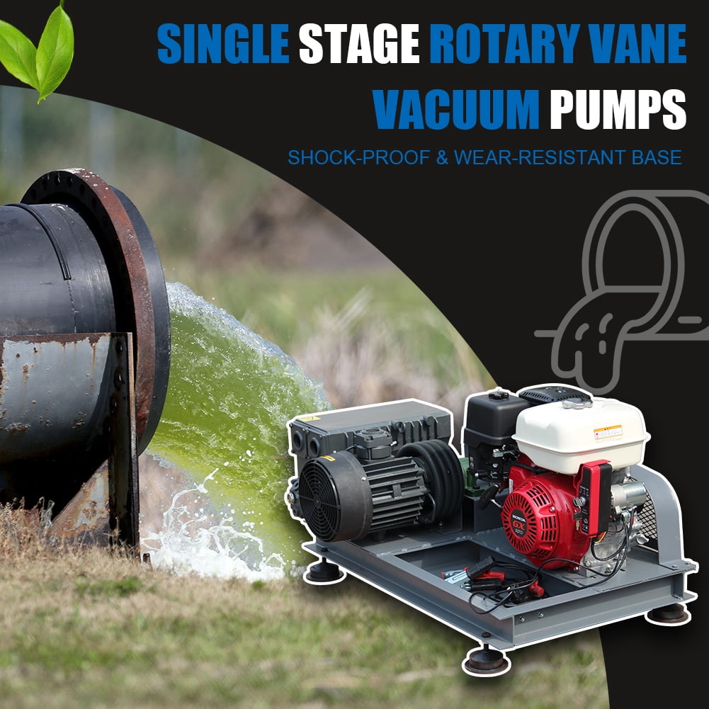 HPDAVV 58.4 CFM Single Stage Oil Sealed Rotary Vane Vacuum Pump Honda Gas GX270 Inlet/Discharge thread NPT 1/4