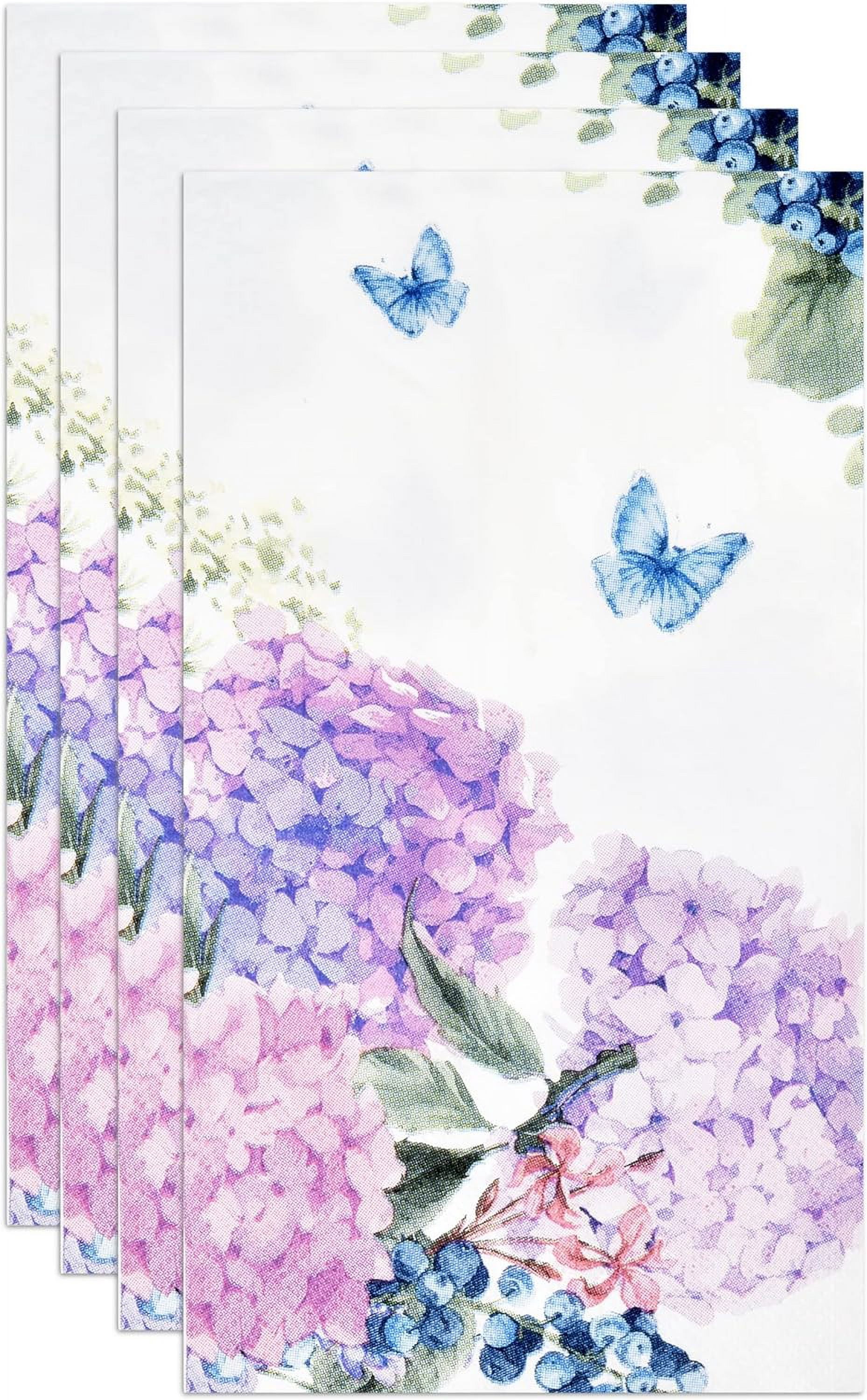 Gift Boutique 100 Hydrangea Flowers Guest Napkins Floral Disposable Paper Dinner Napkin Towels Decorative Purple Pink Blue Flower for Wedding Bathroom Bridal Shower Party Easter Butterfly Summer Sprin