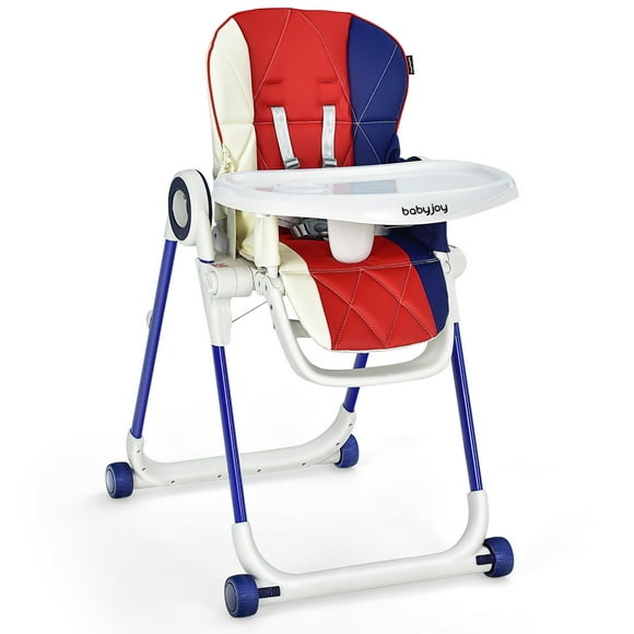 Babyjoy Baby High Chair Foldable Feeding Chair w/ 4 Lockable Wheels Colorful