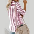thumbnail image 2 of TIHLMK Long Sleeve Blouse Shirt Womens Fashion V Neck Striped Roll Up Sleeve Button Down Blouses Tops With Pocket Loose Shirt Wine, 2 of 9