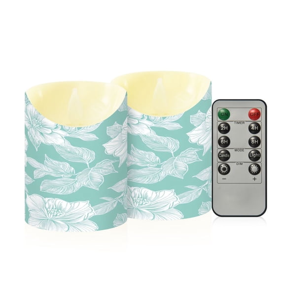 2 PCS Tilted Flameless Candles Flickering LED Lights Battery Operated Candles with Remote Timers for Holiday Decor White Line Art Floral