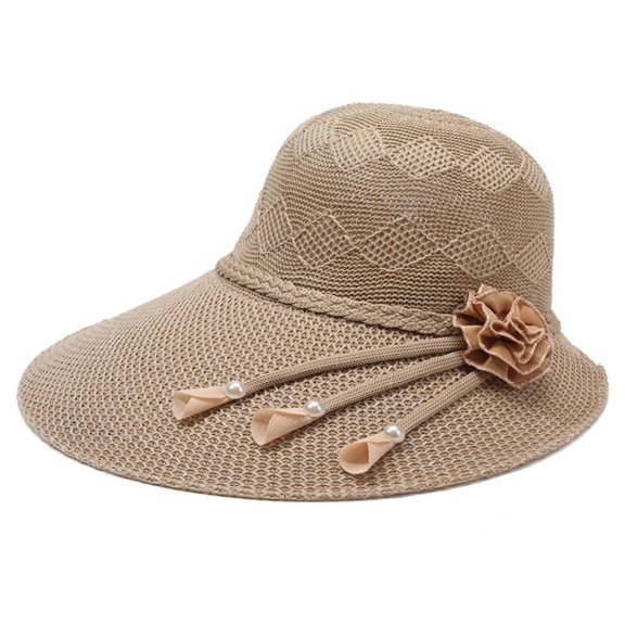 Sun Hats for Women UV Protection Floppy StrawFlower Packable Visor Fashion Summer Foldable Beach Hat Khaki