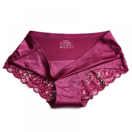Lace Underwear for Women Ice Silk Seamless Panties No Show Panties Mid Waist Underwear Bikini 1 Pack