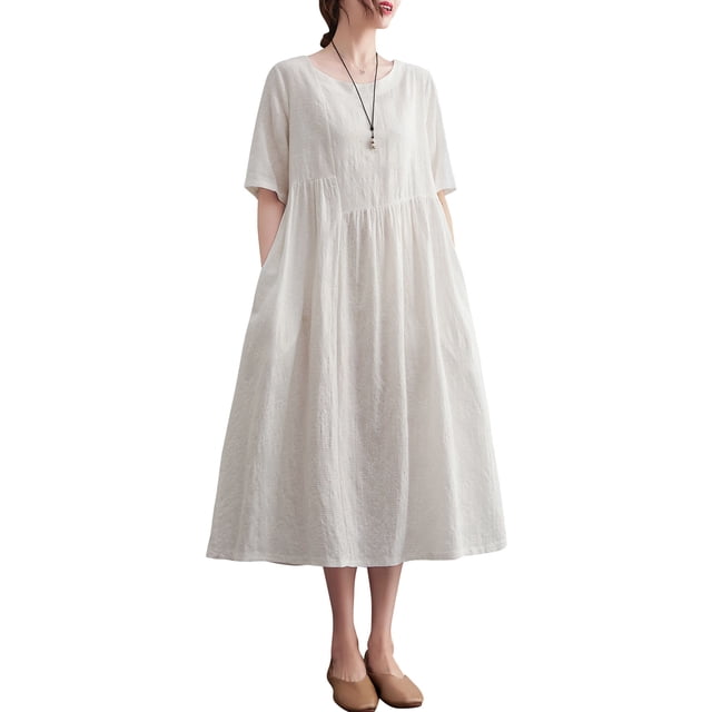 Homgeek Femmes Robe Ample avec Poches Manches Courtes Vacances Robe Décontractée