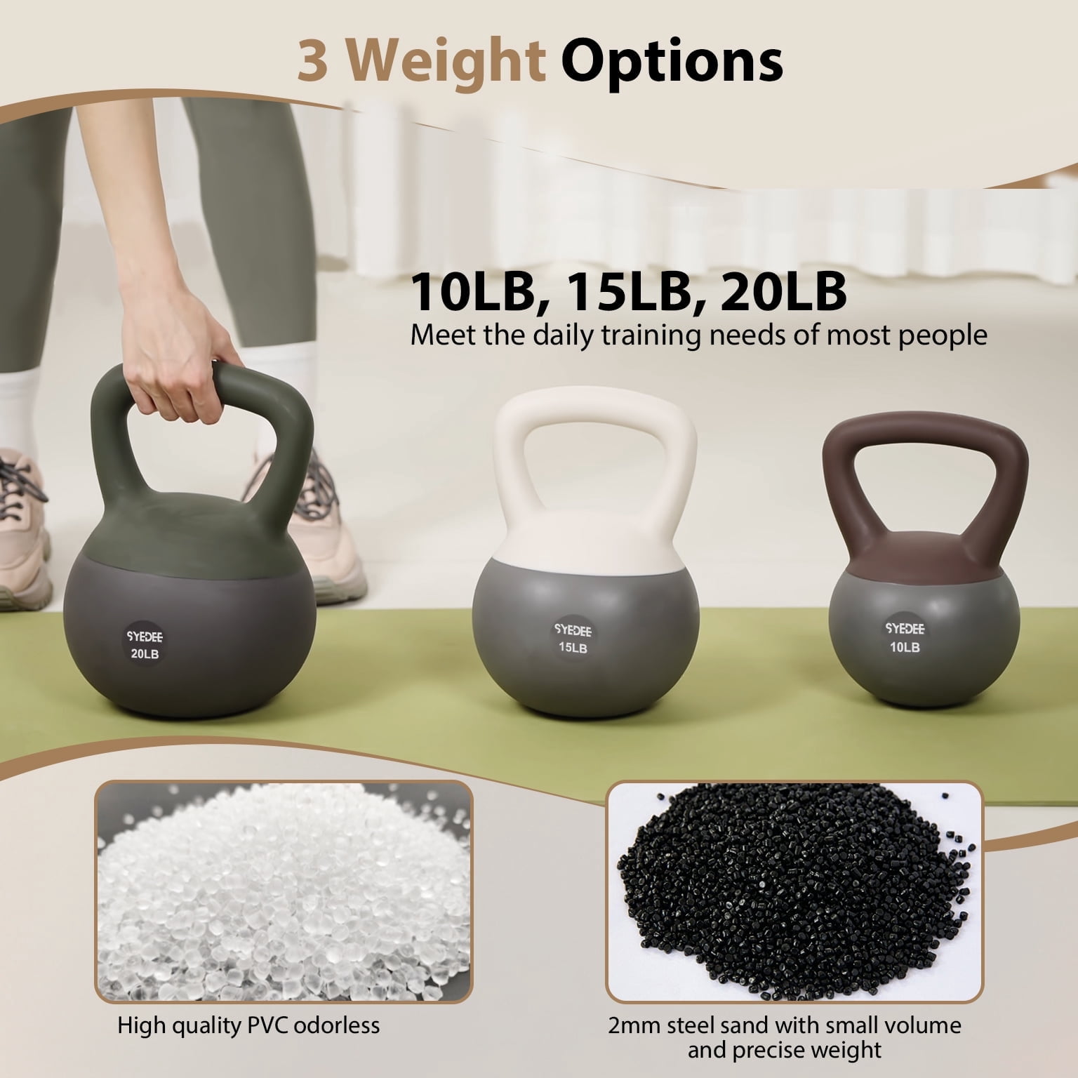 Syedee Soft Kettlebell Set –15lbs Anti-Slip Grip & Wide Handle Design,Soft Kettlebell set, Gentle Floor-Friendly Impact, for Home Functional Training, Home Gym