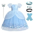 thumbnail image 2 of OBEEII Girls Cinderella Short Puff Sleeve Princess Dress with Accessories Cosplay Halloween Christmas Carnival Party Costume Fairy Princess Dress up Birthday Outfit for Child, 2 of 8