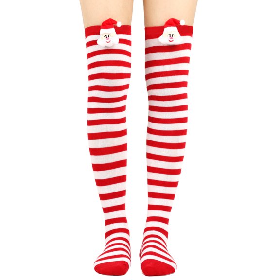 OJJCXA Womens Socks Breathable Casual Striped Long Over Knee Christmas Party Cosplay Costume Stockings