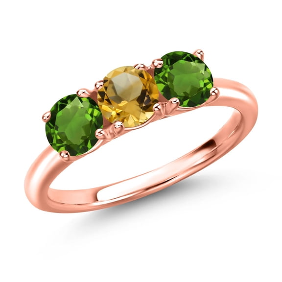 Gem Stone King 18K Rose Gold Plated Silver Yellow Citrine and Green Chrome Diopside Engagement Ring for Women | 1.45 Cttw | Round 5MM | Gemstone November Birthstone | Size 8