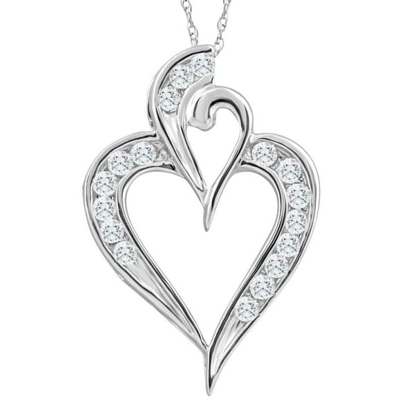 Pompeii 10K White Gold 1/2Ct TW Real Diamond Heart Pendant Necklace 1" Tall (G/H,I2)