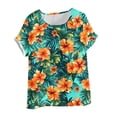 thumbnail image 4 of Xdegoge Cotton Linen Tunic Tops for Women Crewneck Short Sleeve Floral Print Shirts Asymmetrical High Low Hem Side Button Blouse Casual Summer Daily Flowy Loose Tees for Leggings, 4 of 5