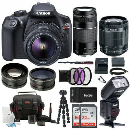 Canon EOS Rebel T6 DSLR Camera w/ 18-55mm & 75-300mm Lenses + TTL Flash + Two Cards + Accessory Bundle