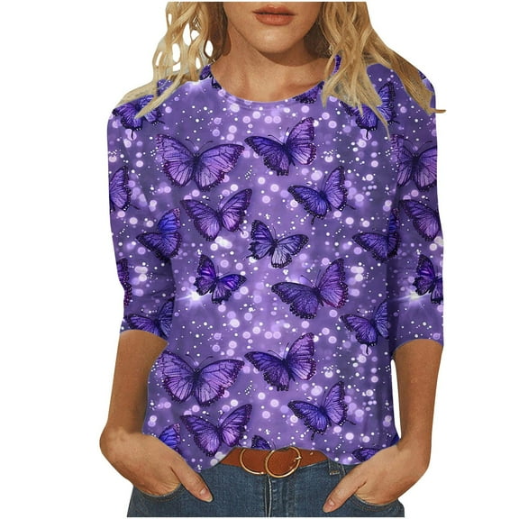 Women Blouse 3/4 Sleeve Petite, Womens T Shirts Loose Multi Pack Womens Sports Tops Pastel Womens Summer Tops Dressy Casual Vintage T Shirts Generic Brand Tops for Women