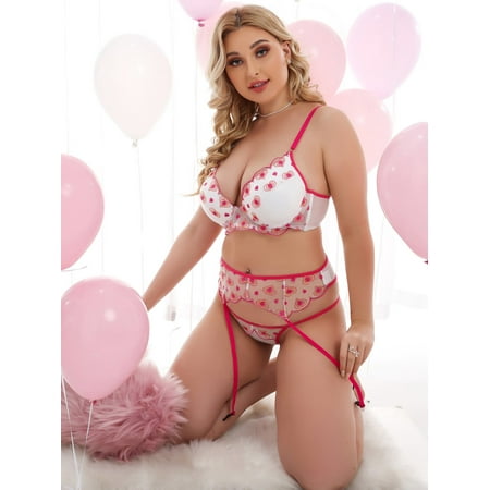

Multicolor Sexy Women s 3pack Plus Heart Embroidery Mesh Garter Lingerie Set 2022 85C Y061D