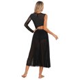 thumbnail image 2 of Doomiva Women Lyrical Mesh Split Dress Mesh One Sleeve Leotard Dress Modern Ballet Dance Costume Black M, 2 of 7