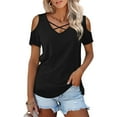 thumbnail image 2 of MIXUE Boho Tops For Women Summer Solid Color V Neck Criss Cross Short Sleeve Casual T Shirts Sportswear,Black,XXL, 2 of 4