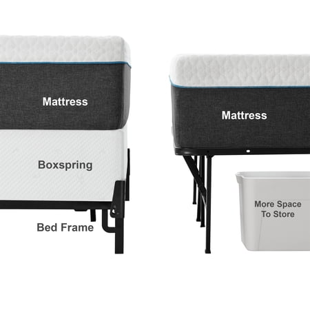 MAINSTAYS 14″ HIGH QUAD FOLD STEEL PLATFORM BED FRAME, QUEEN