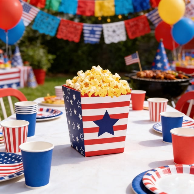 weibbin Independence Day Gift Treat Box for Candy Popcorn, Patriotic Paper Box 1PC