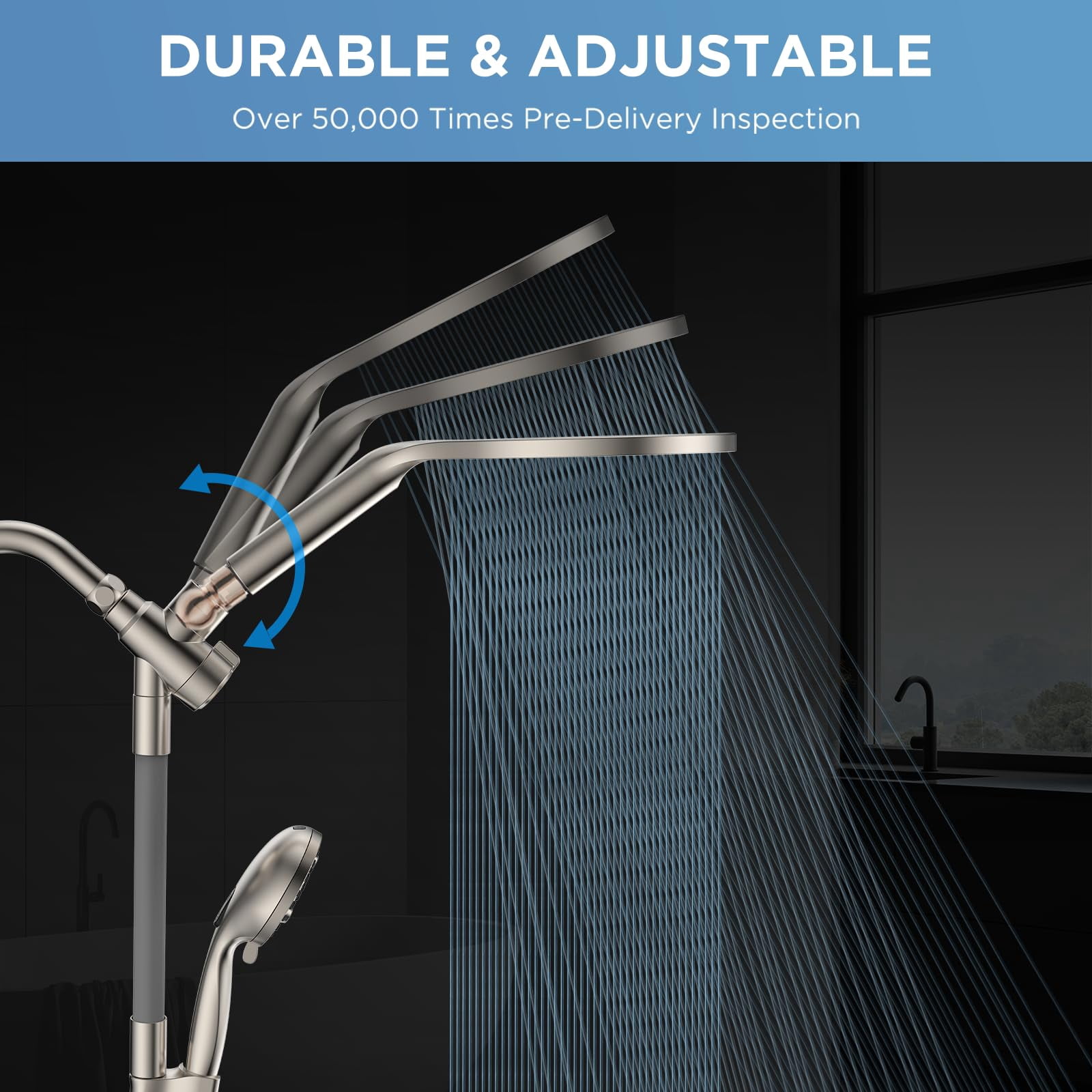 Dual Handheld Shower Head Combo  2-in-1 Rain Heads System 8 Inch Rainfall And 10 Modes High Hand Held Showerhead With Built-in Power Wash