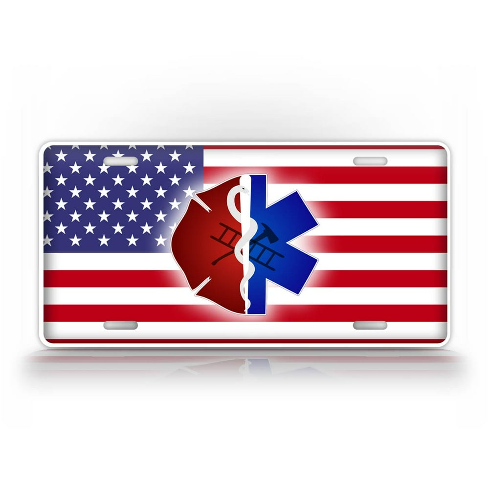Tactical Flag EMT Firefighter License Plate Patriotic First Responder