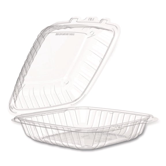 9 in. x 8.75 in. x 3 in. ProPlanet Microwaveable Plastic Hinged Containers - Clear (150/Carton)