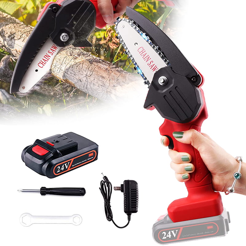 TZUTOGETHER Mini Chainsaw Lightweight 24V Rechargeable Lithium Battery Electric Chainsaw Cordless Pruning Shears Chainsaw with Brushless Motor for Wood Cutting Fruit Tree Pruning and Logging