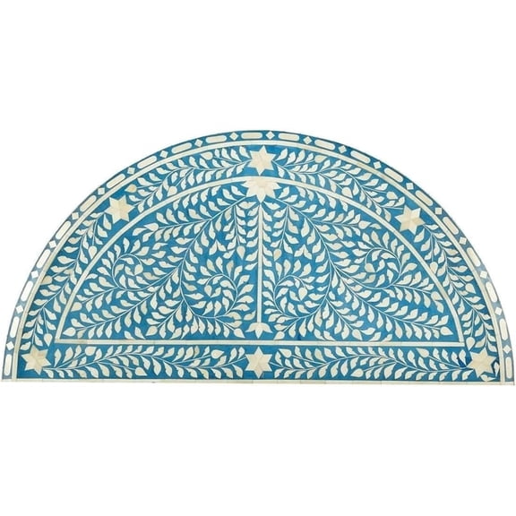 Beaumont Lane Transitional Blue Bone Inlay Demilune Console Table