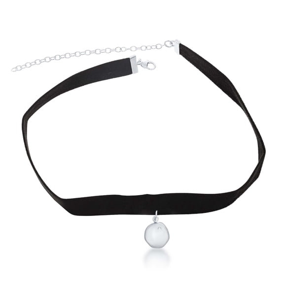 Sterling Silver 12" 3" Hanging Charm with CZ Suede Choker Necklace