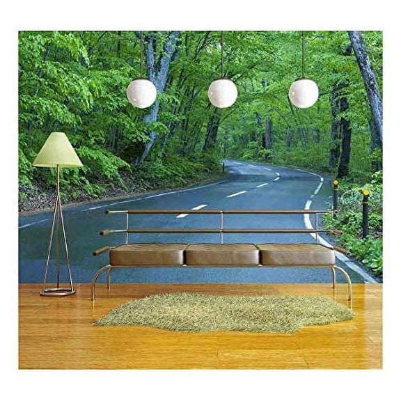 wall26 - Road in a Green Forest - Removable Wall Mural | Self-Adhesive Large Wallpaper - 100x144 inches