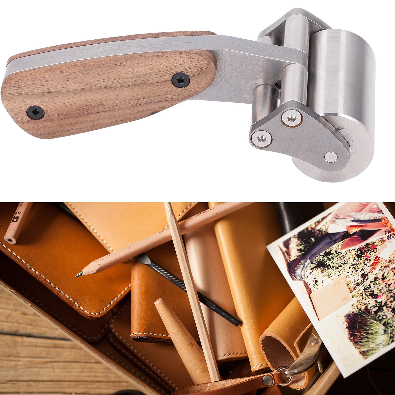 LAZIOEGR Leather Roller Stainless Steel Double Bearing Design Leather Press Edge Seam Roller Tool, Heavy Duty Crafting Accessory for Leather Gluing and Laminating, 7.48 inches / 19 cm Length