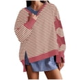 thumbnail image 1 of Timegard Womens Crewneck Sweatshirts Striped Long Sleeve Side Split Pullover Fall Casual Loose Tops, 1 of 6