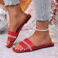 thumbnail image 5 of Xdegoge Slides Sandals Women Open Toe Rhinestone Single Band Flat Slides Square Toe Sparkly Crystal Slip On Slippers Casual Poolside Shoes, 5 of 8