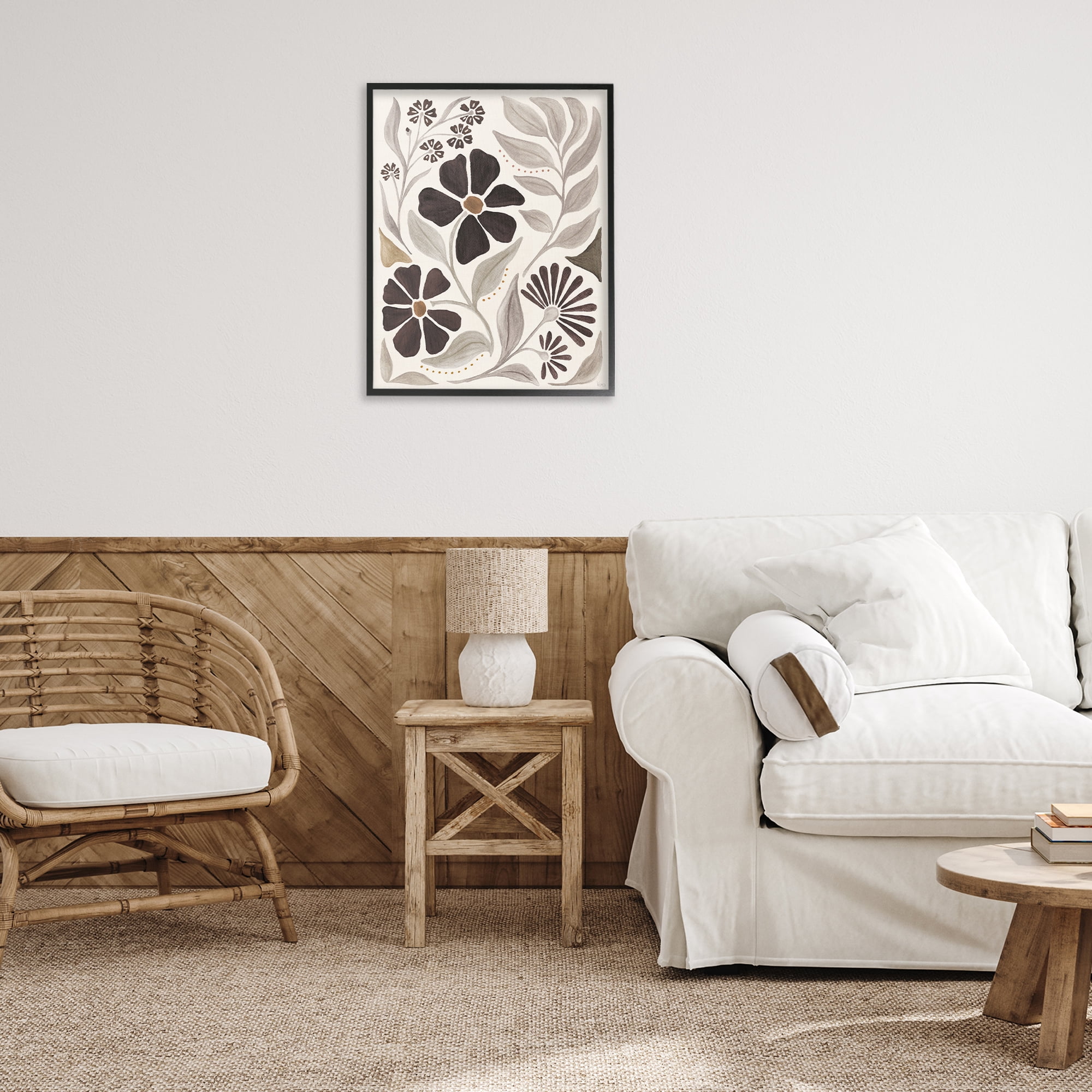 Stupell Industries Curving Boho Plants Botanical & Floral Painting Black Framed Art Print Wall Art, 24 x 30