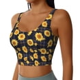thumbnail image 2 of Gukieu Royal Blue Plaid Sunflower Print Women's Sports Vest, Low-neck U-shaped Removable Pad Sports Bra for Yoga, Exercise, Dance-, 2 of 8