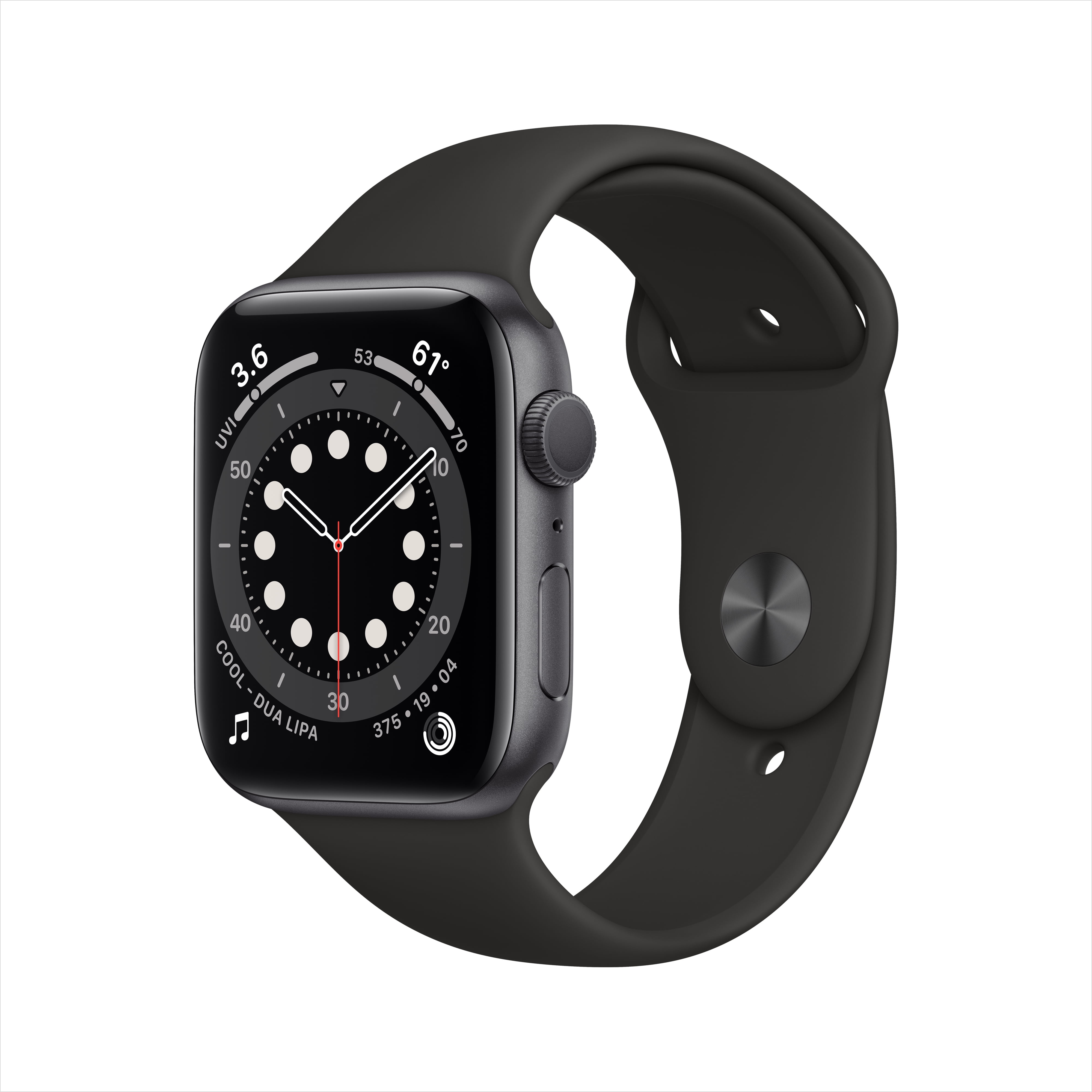 Apple Watch Series 6 GPS, 44mm Space Gray Aluminum Case with Black Sport  Band - Regular