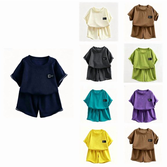 SGMVNU Boys Girls 2 Piece Outfits Casual Loose Short Sleeve T-Shirt and Matching Sports Shorts Kids Summer Outdoor Play Set, Size 9-10 Years, Navy
