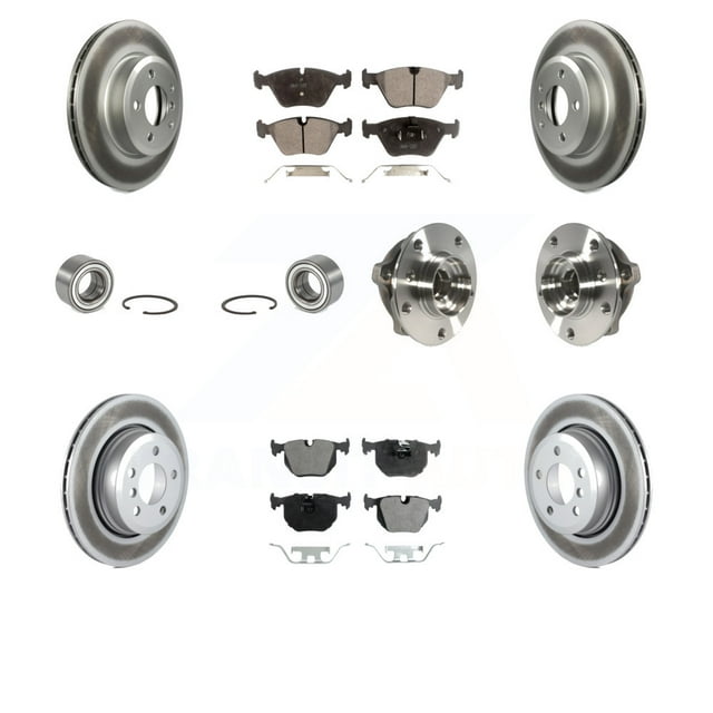 Transit Auto Front Rear Wheel Hub Bearings Assembly Coated Disc Brake Rotors and Ceramic Pads Shoes Kit (10Pc) for Car 2010 BMW X3 - Left Right Side (Driver Passenger) KBB-112937
