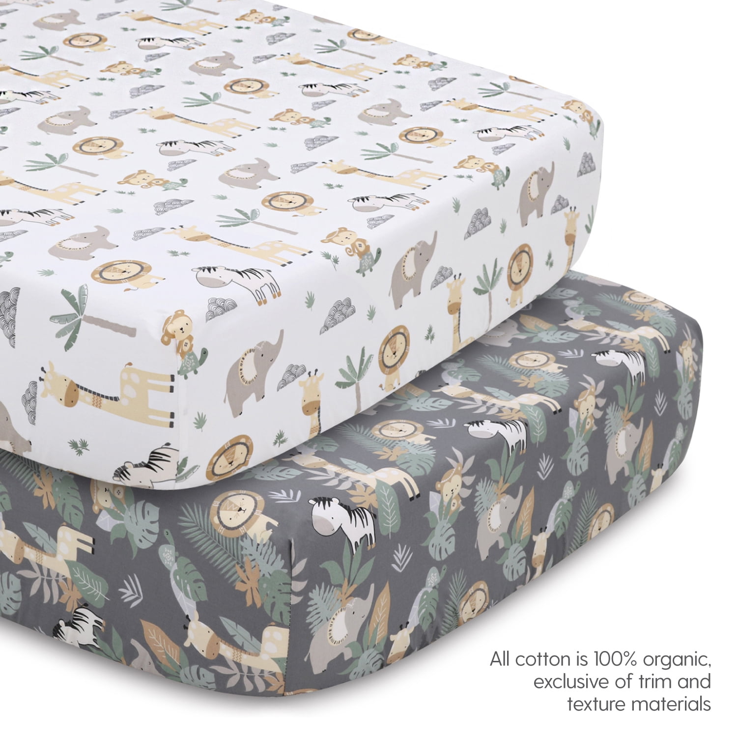 The Peanutshell Organic Cotton Crib Bedding Set for Baby Boys or Girls, Safari Serenity, 4 Pieces